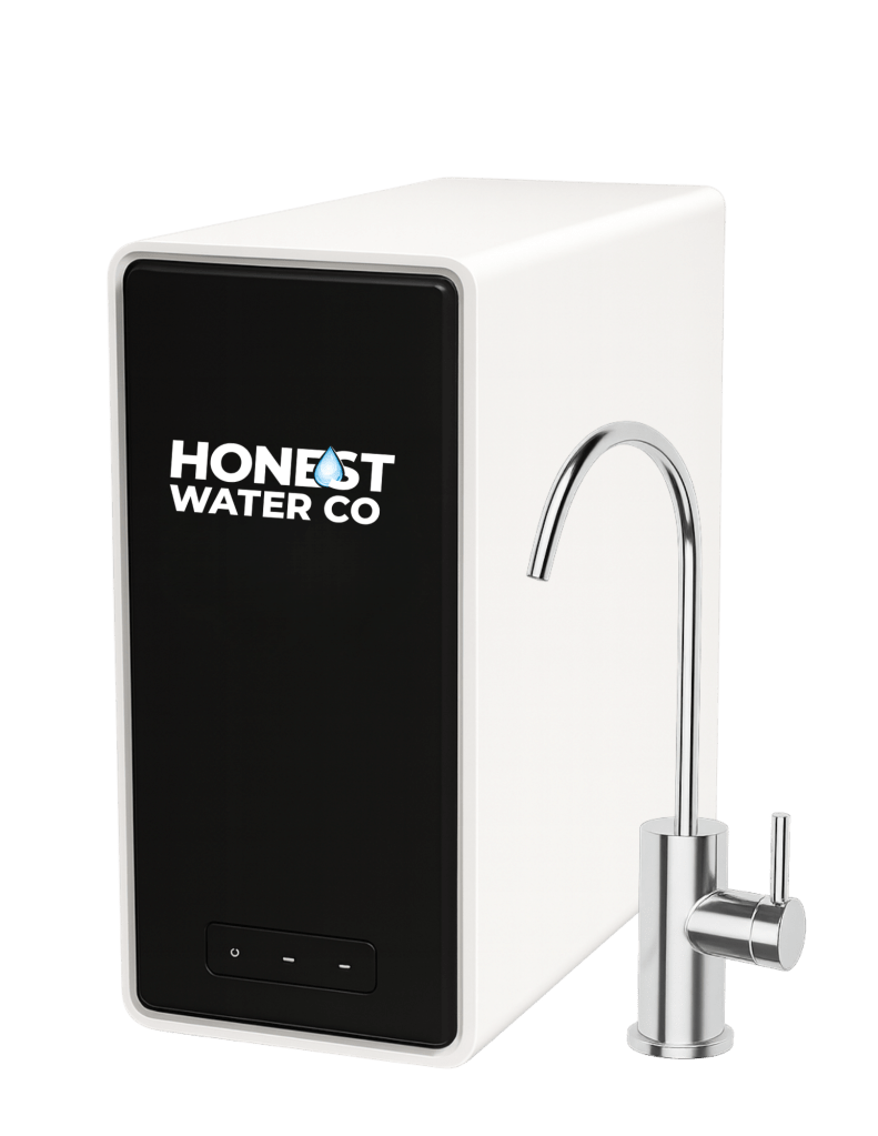 Under-sink reverse osmosis drinking water system installed in a Dallas-Fort Worth home by Shield Water Co. — removes up to 99% of contaminants.